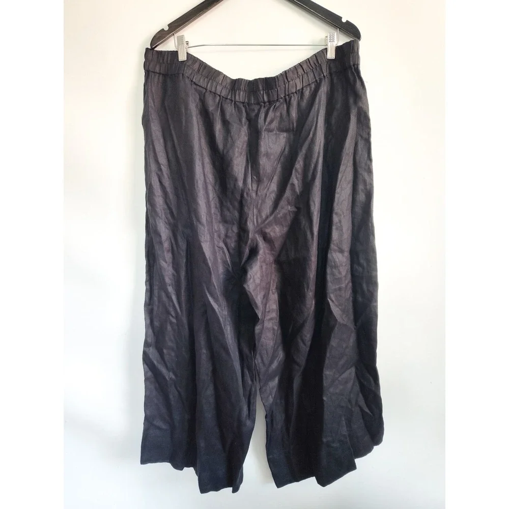 New Banana Republic Pants XXL 100% Linen Pull-on Black Wide Leg Ankle Summer
